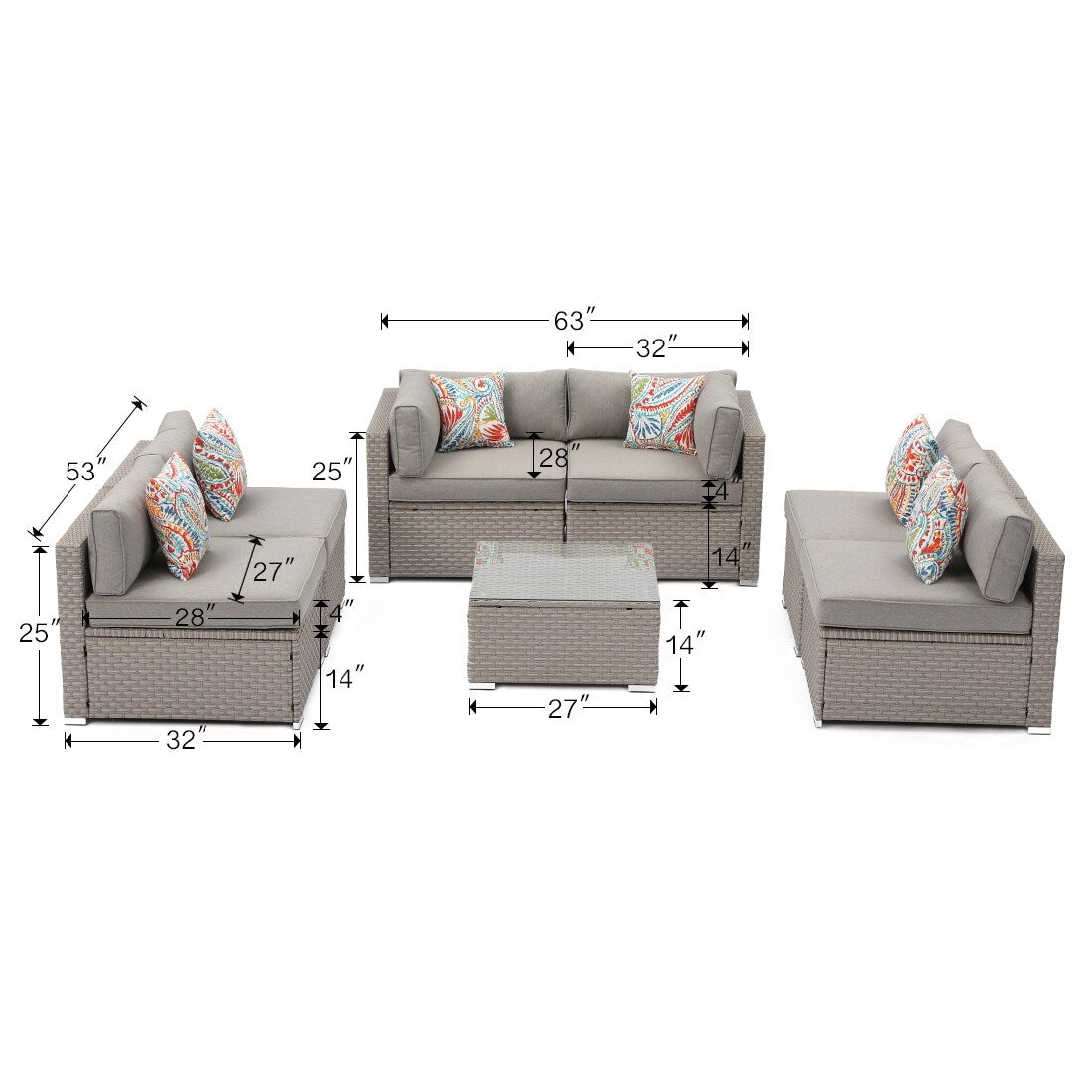 Ensemble de canapés sectionnels en osier pour patio extérieur COSIEST 7 pièces