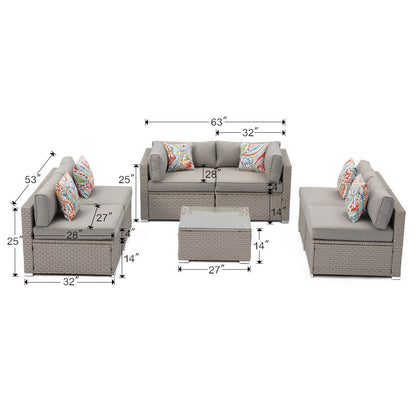 Ensemble de canapés sectionnels en osier pour patio extérieur COSIEST 7 pièces