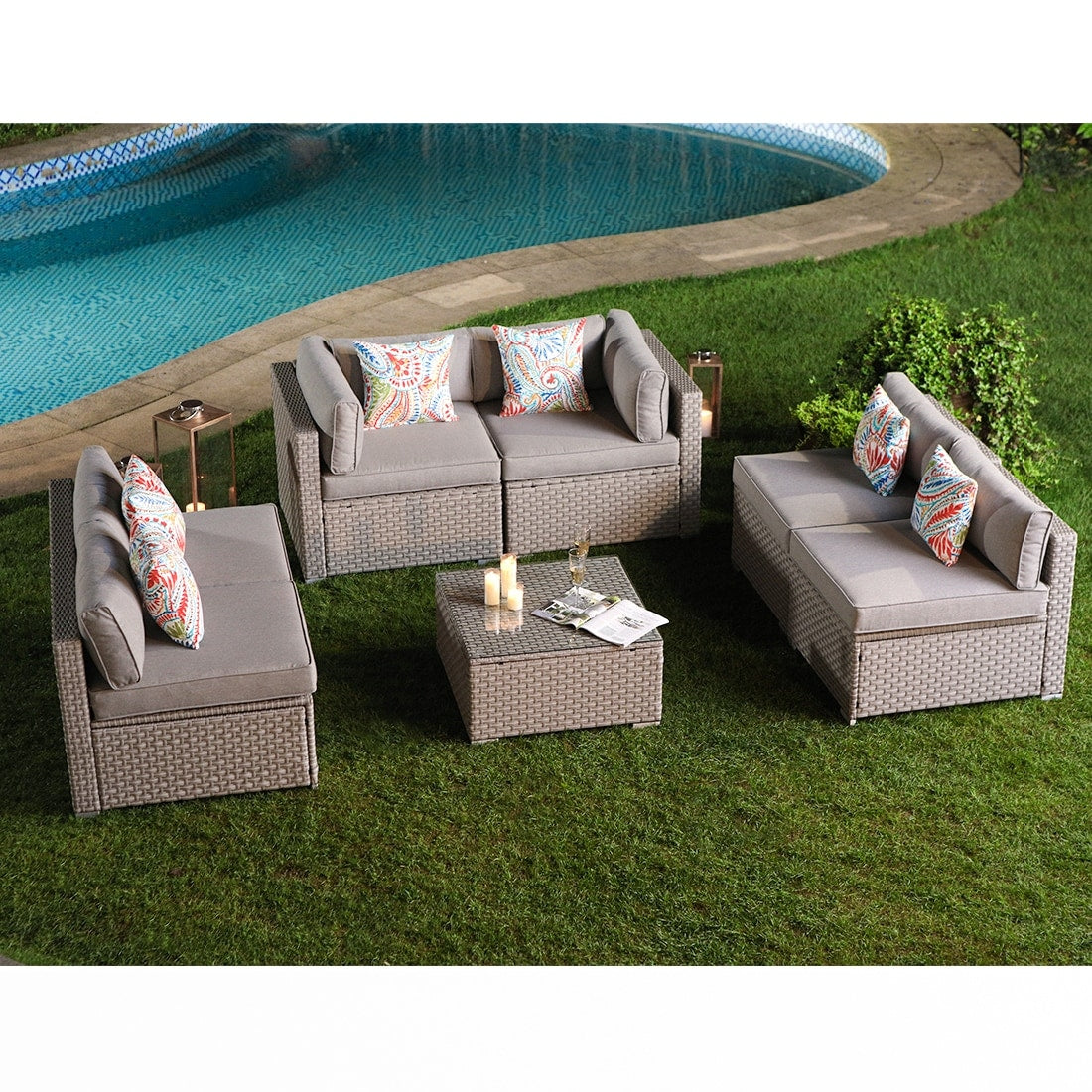 Ensemble de canapés sectionnels en osier pour patio extérieur COSIEST 7 pièces
