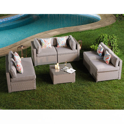 Ensemble de canapés sectionnels en osier pour patio extérieur COSIEST 7 pièces