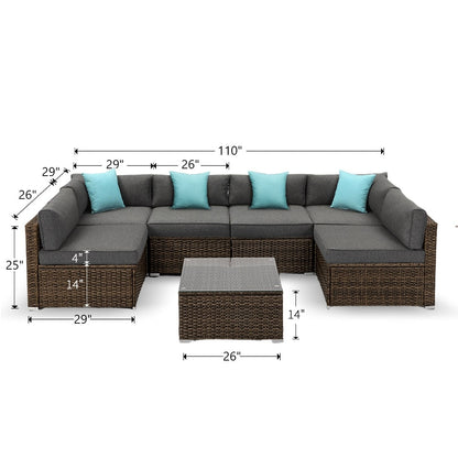 Ensemble de canapés sectionnels en osier pour patio extérieur COSIEST 7 pièces