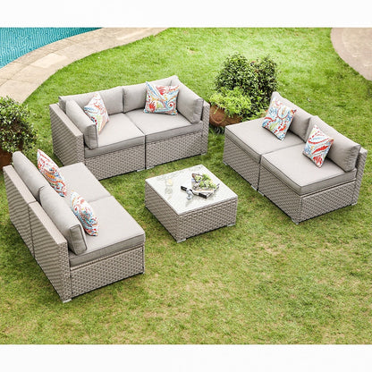 Ensemble de canapés sectionnels en osier pour patio extérieur COSIEST 7 pièces