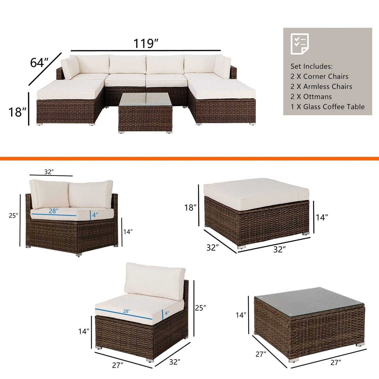 Ensemble de canapés sectionnels en osier pour patio extérieur COSIEST 7 pièces