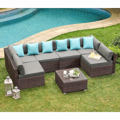 Ensemble de canapés sectionnels en osier pour patio extérieur COSIEST 7 pièces