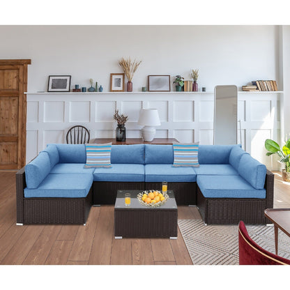 Ensemble de canapés sectionnels en osier pour patio extérieur COSIEST 7 pièces