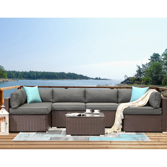 Ensemble de canapés sectionnels en osier pour patio extérieur COSIEST 7 pièces