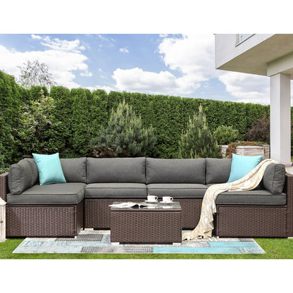 Ensemble de canapés sectionnels en osier pour patio extérieur COSIEST 7 pièces