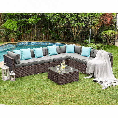 Ensemble de canapés sectionnels en osier pour patio extérieur COSIEST 7 pièces