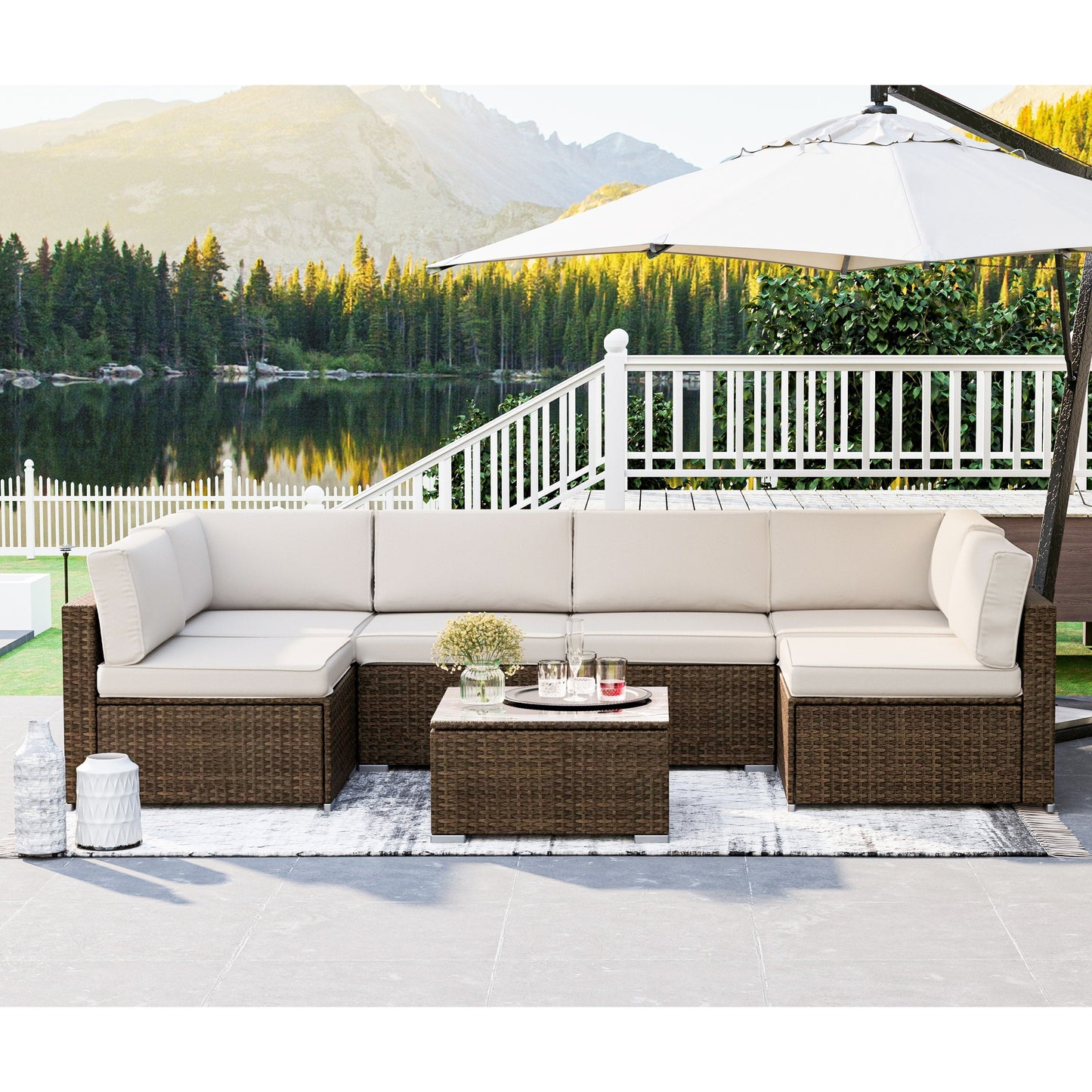 Ensemble de canapés sectionnels en osier pour patio extérieur COSIEST 7 pièces