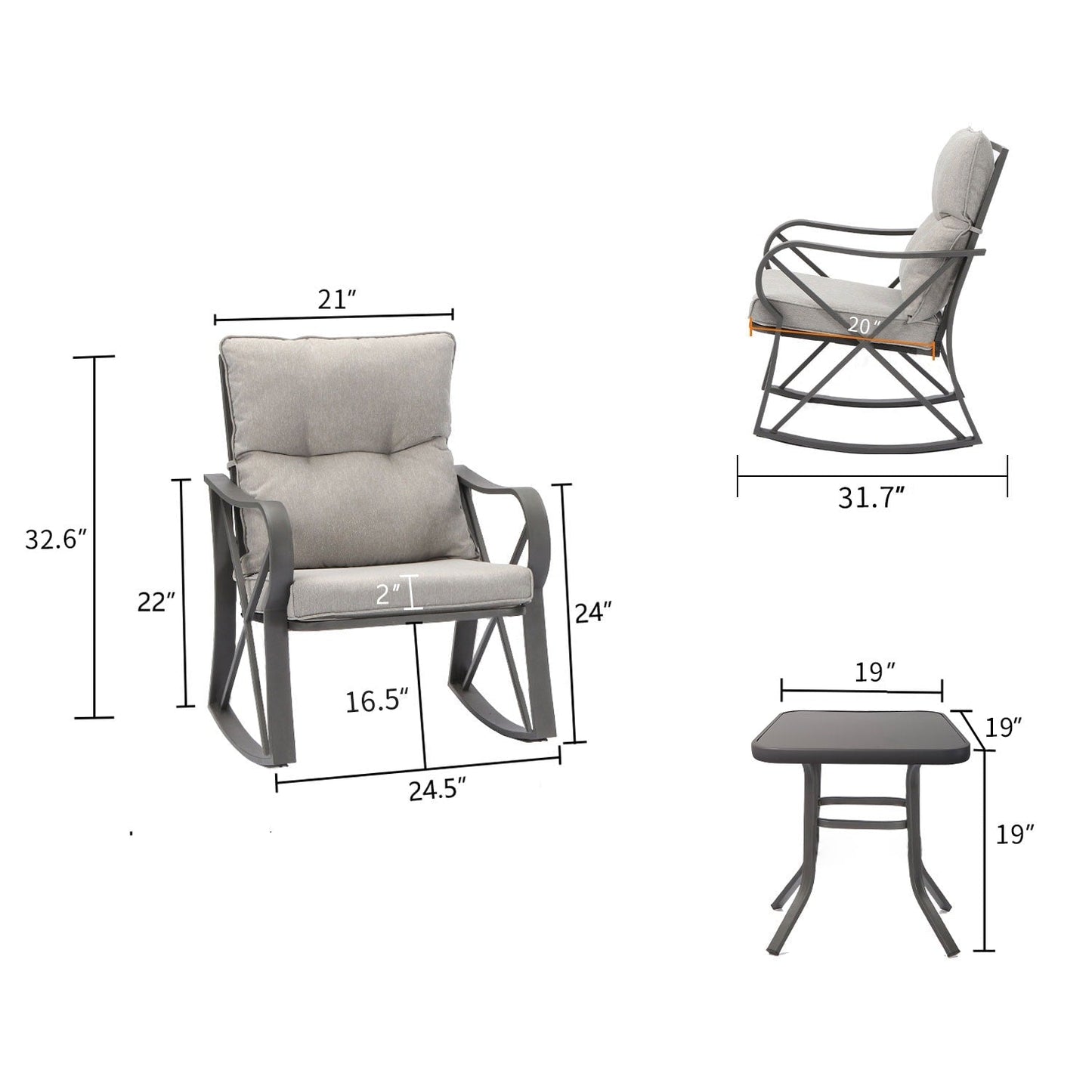 Ensemble de 3 chaises à bascule d'extérieur COSIEST avec table d'appoint