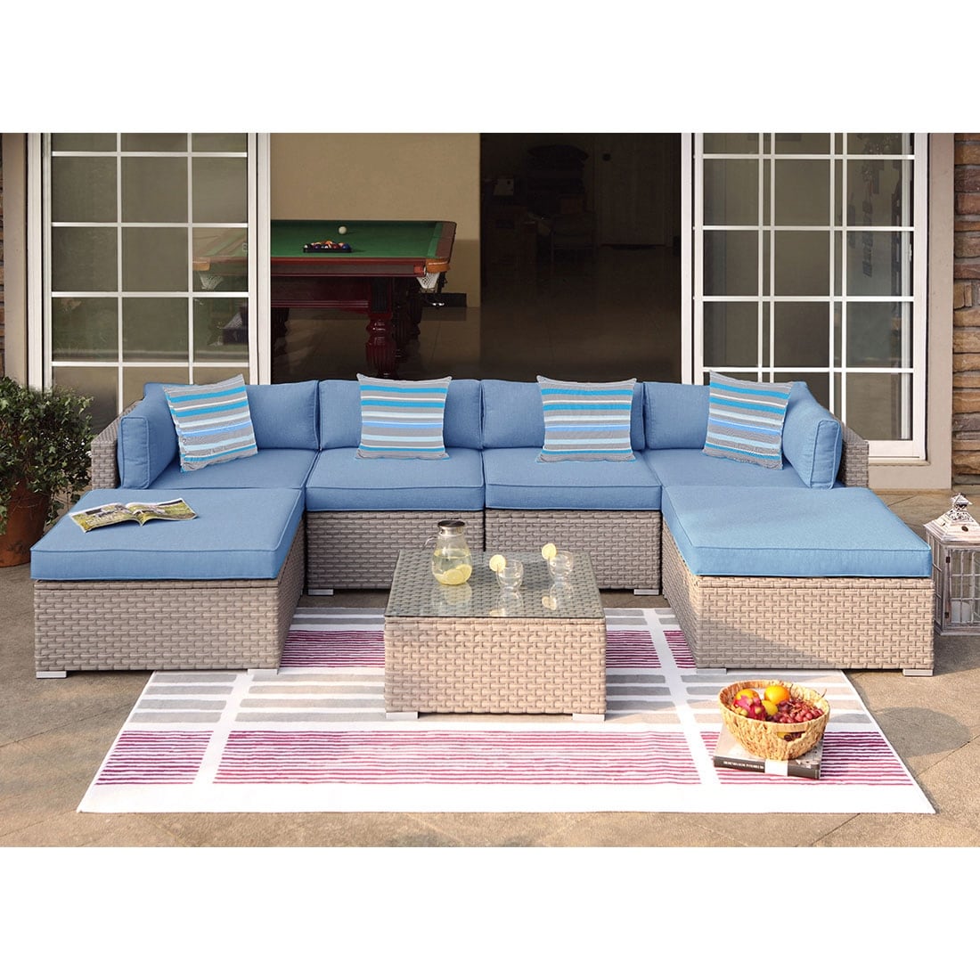 Canapé sectionnel en osier 7 pièces pour patio extérieur COSIEST avec table basse