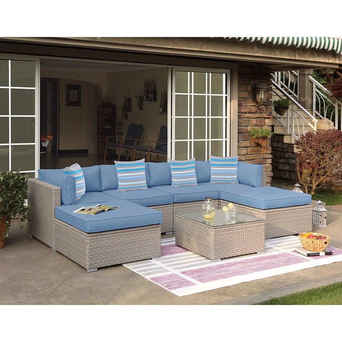 Canapé sectionnel en osier 7 pièces pour patio extérieur COSIEST avec table basse