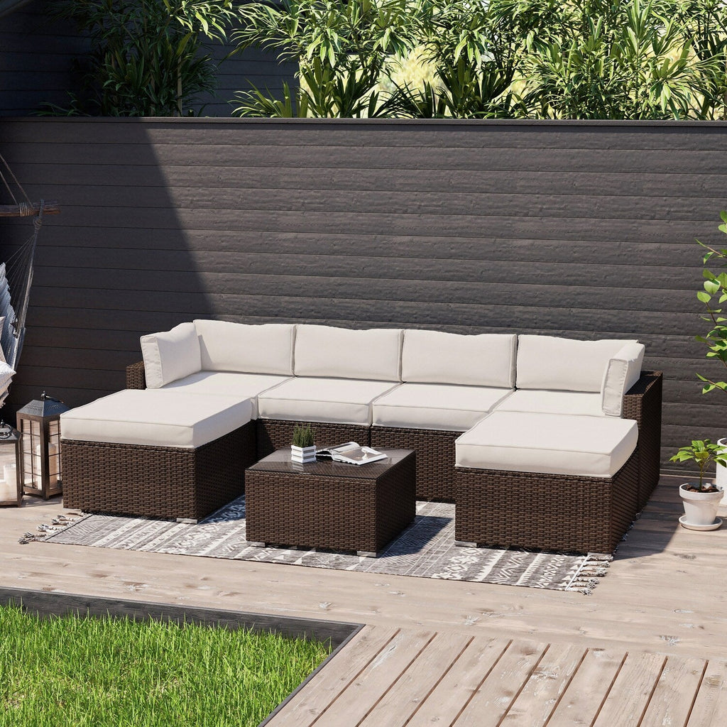 Canapé sectionnel en osier 7 pièces pour patio extérieur COSIEST avec table basse