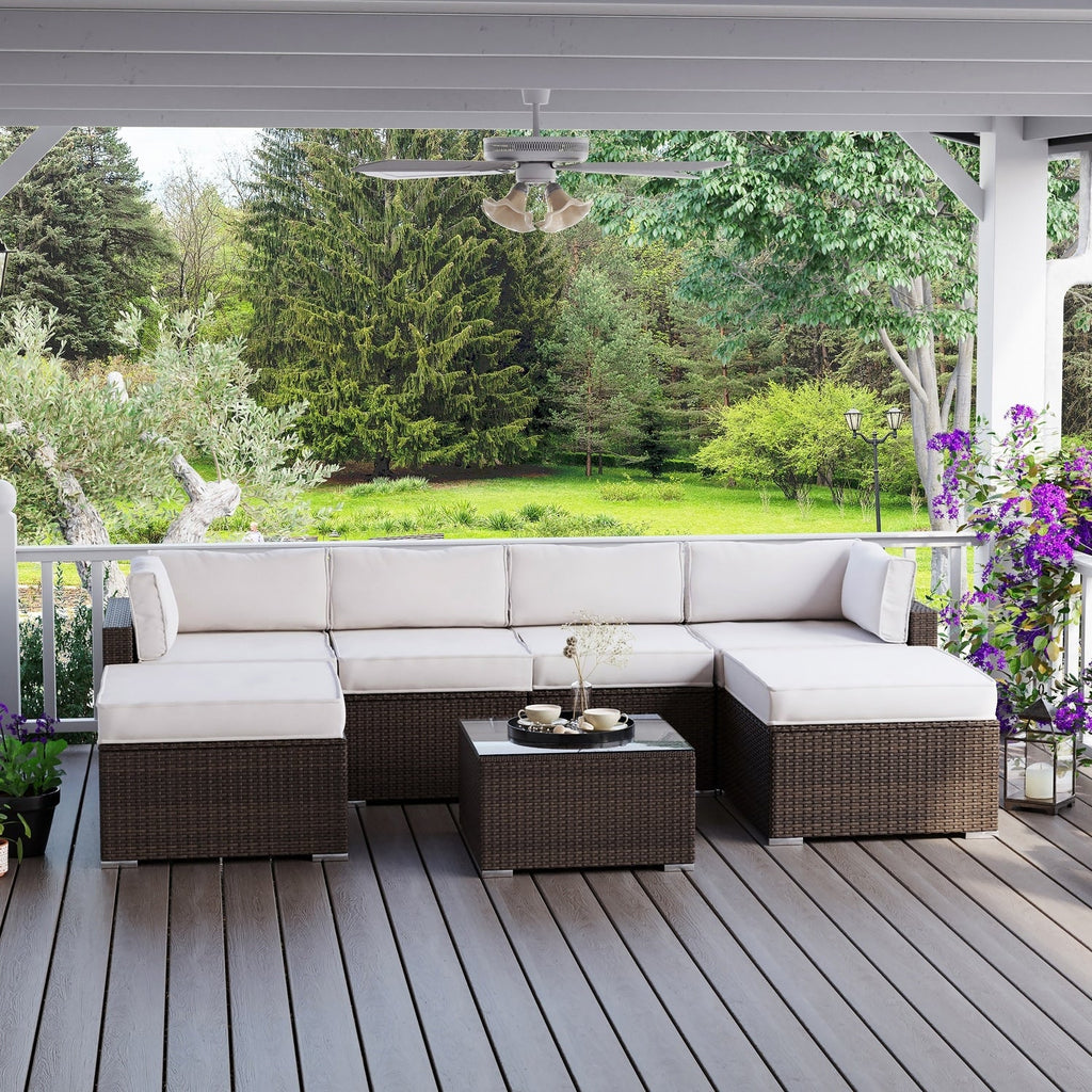 Canapé sectionnel en osier 7 pièces pour patio extérieur COSIEST avec table basse