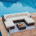 Canapé sectionnel en osier 7 pièces pour patio extérieur COSIEST avec table basse