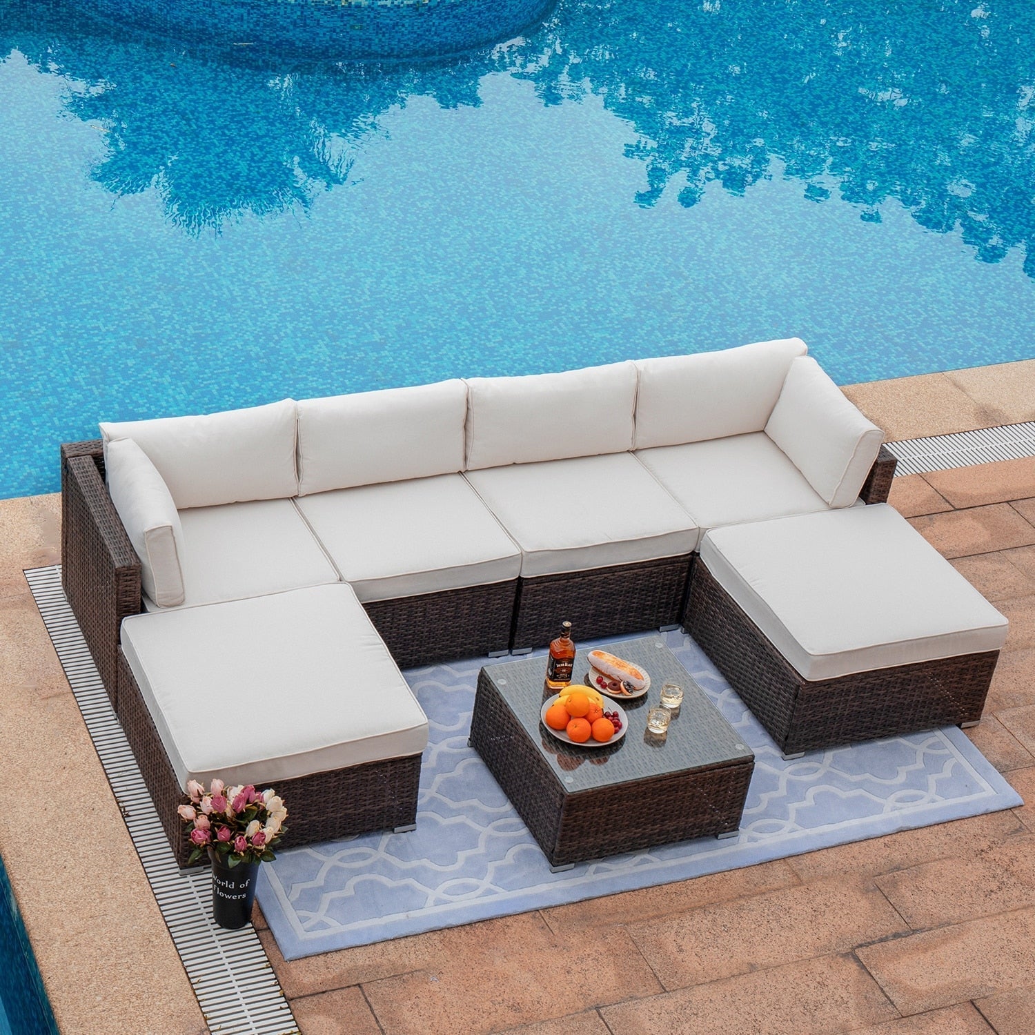 Canapé sectionnel en osier 7 pièces pour patio extérieur COSIEST avec table basse