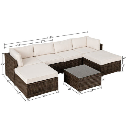 Canapé sectionnel en osier 7 pièces pour patio extérieur COSIEST avec table basse