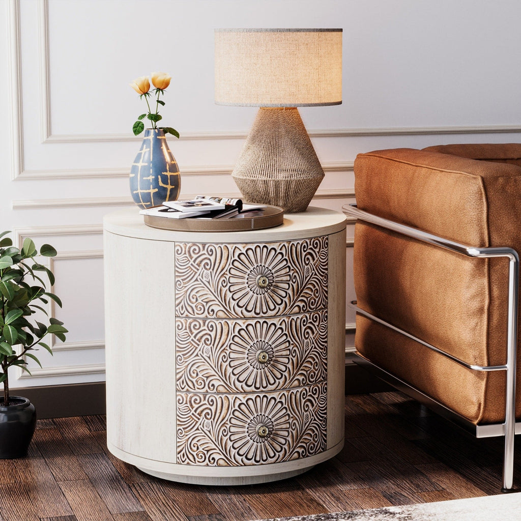 Table de chevet en bois massif marron vintage avec tiroirs COSIEST