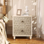Table de chevet en bois massif marron vintage avec tiroirs COSIEST