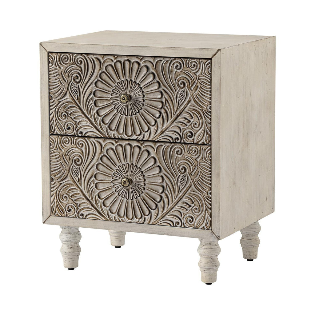 Table de chevet en bois massif marron vintage avec tiroirs COSIEST