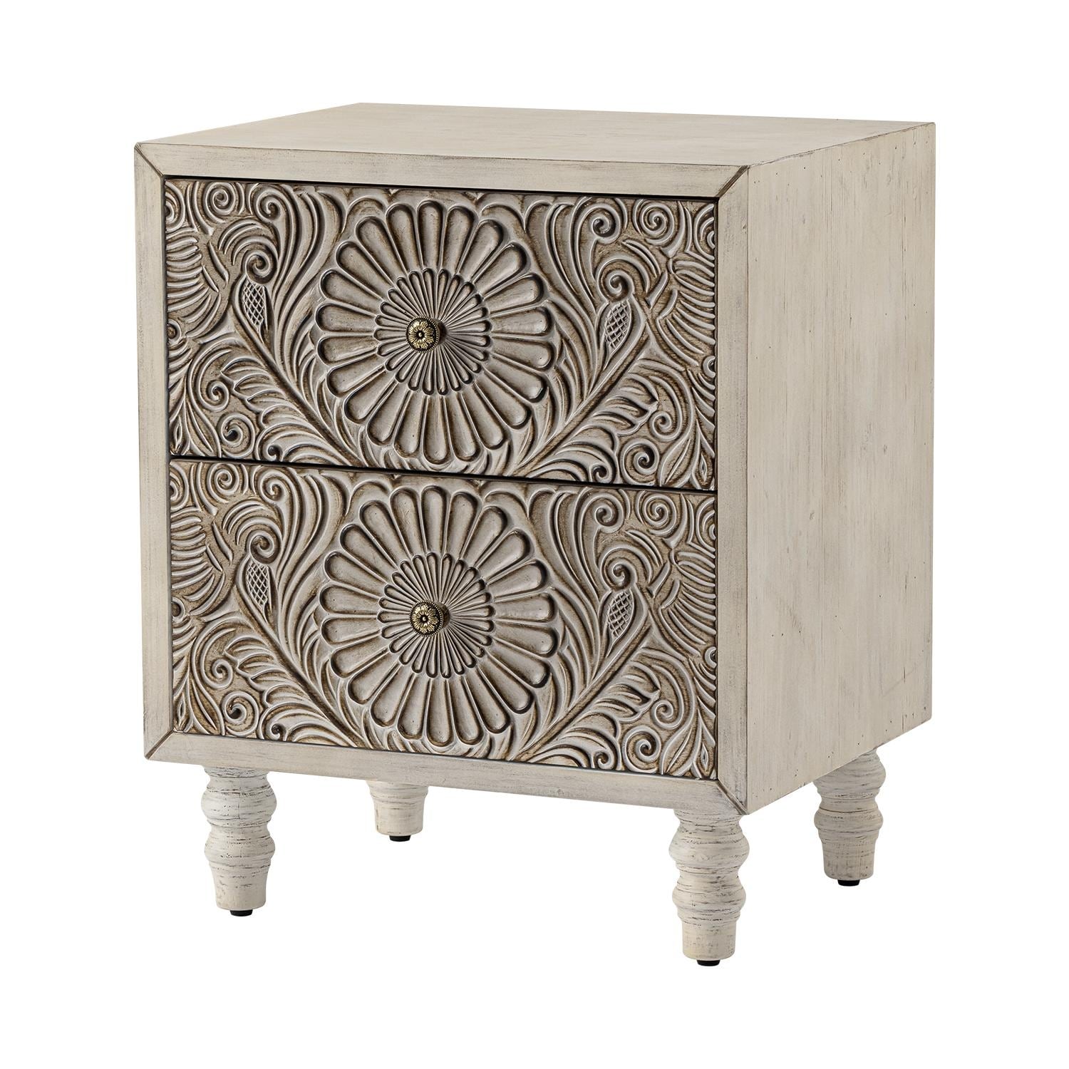 Table de chevet en bois massif marron vintage avec tiroirs COSIEST