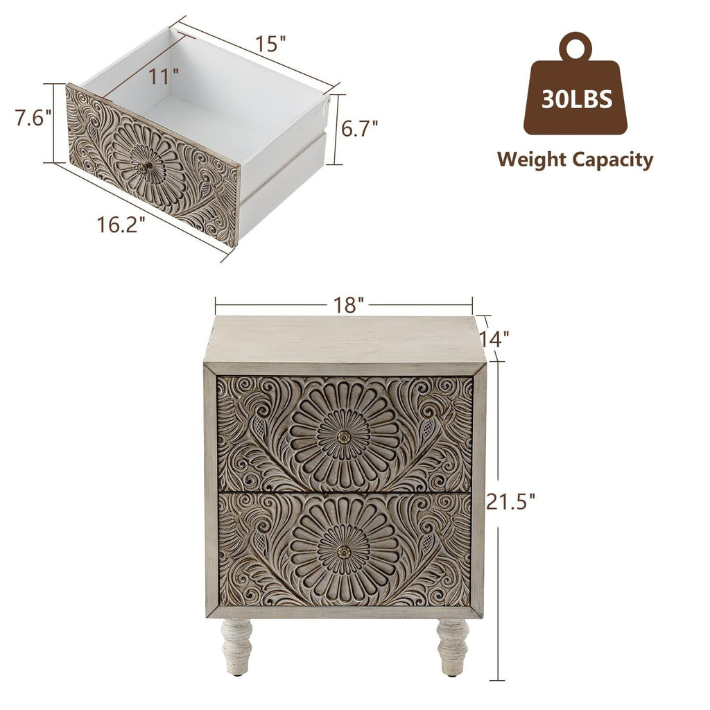 Table de chevet en bois massif marron vintage avec tiroirs COSIEST