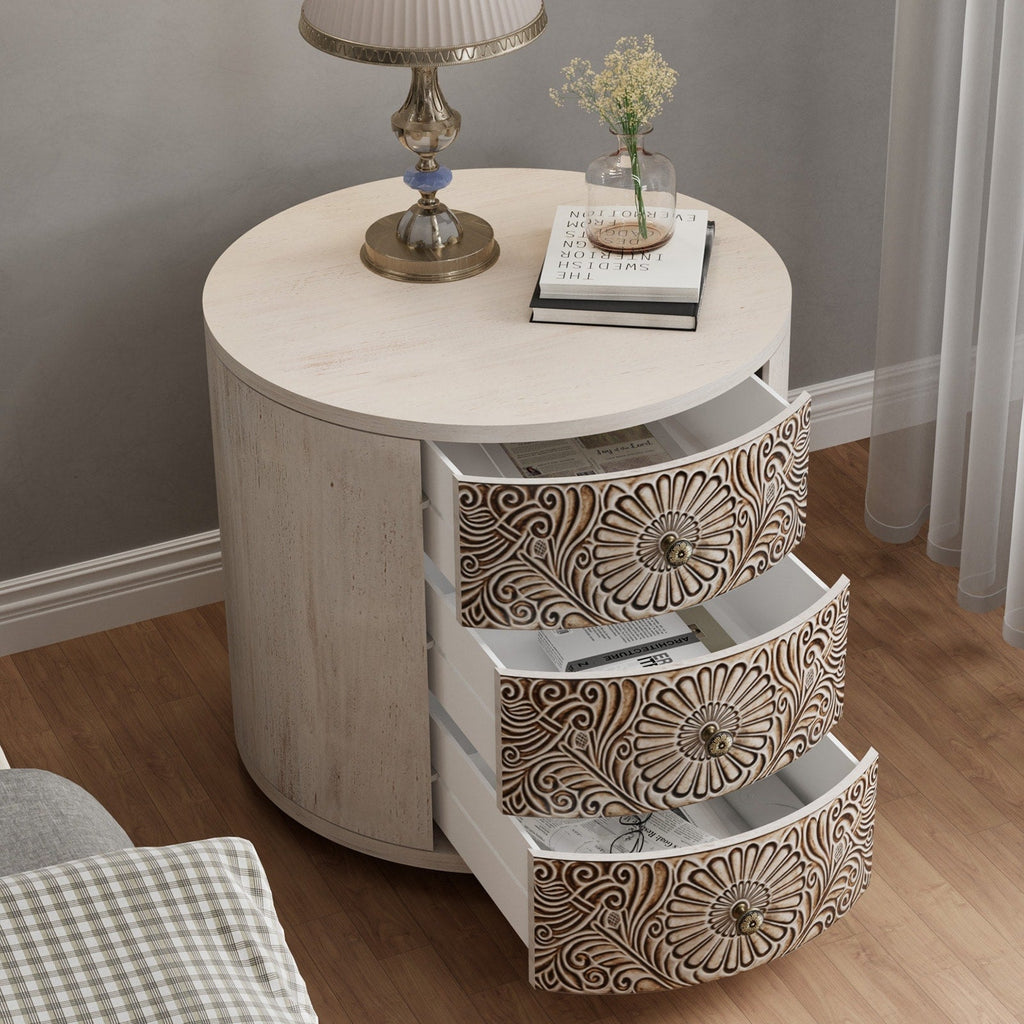 Table de chevet en bois massif marron vintage avec tiroirs COSIEST