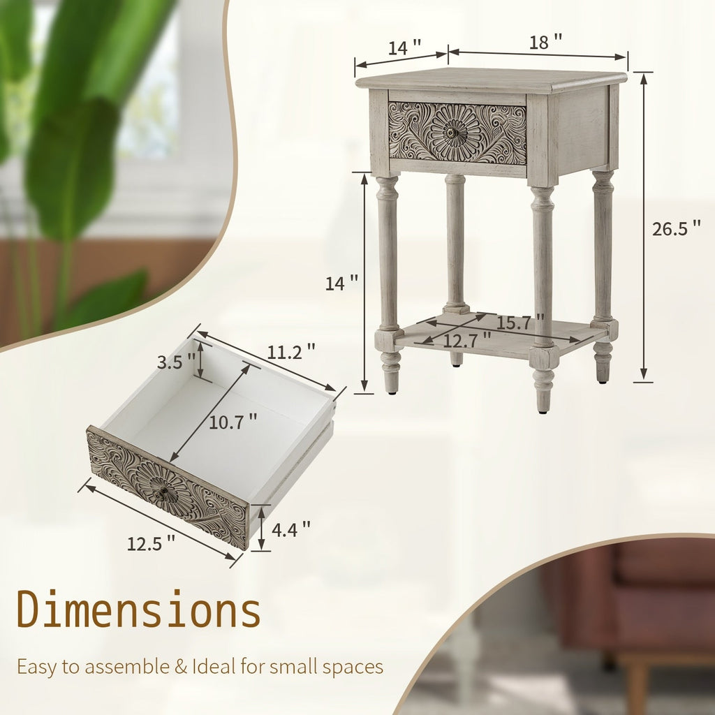 Table de chevet en bois massif marron vintage avec tiroirs COSIEST
