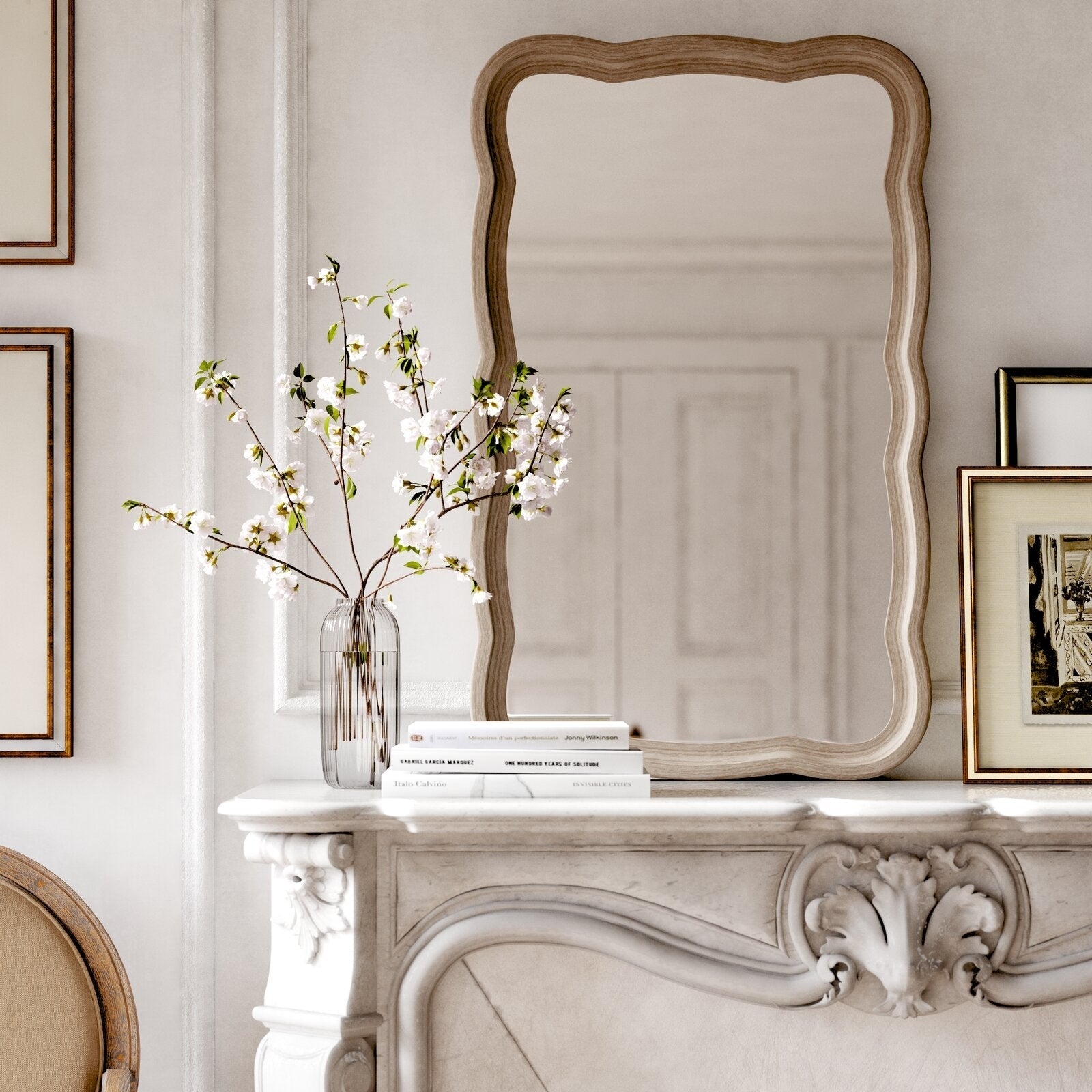 Miroir d'appoint incurvé en bois festonné COZAYH