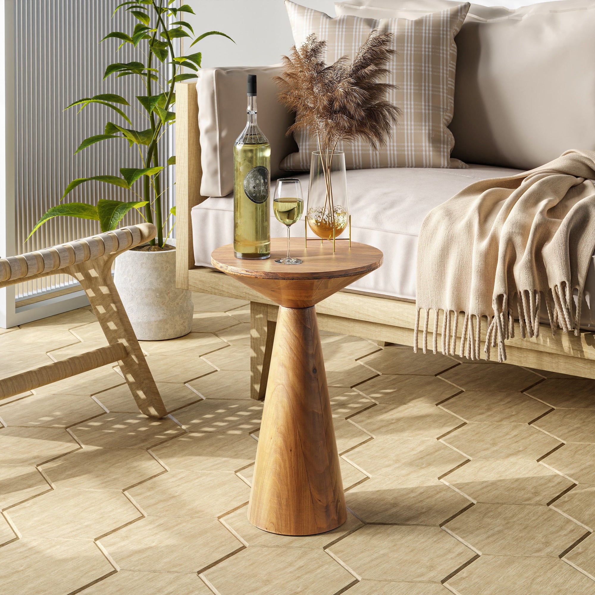 COZAYH Farmhouse Pedestal End Table, Round Martini Table Wood Plant Stand Rustic Small Drink Table for Living Room, Bedroom
