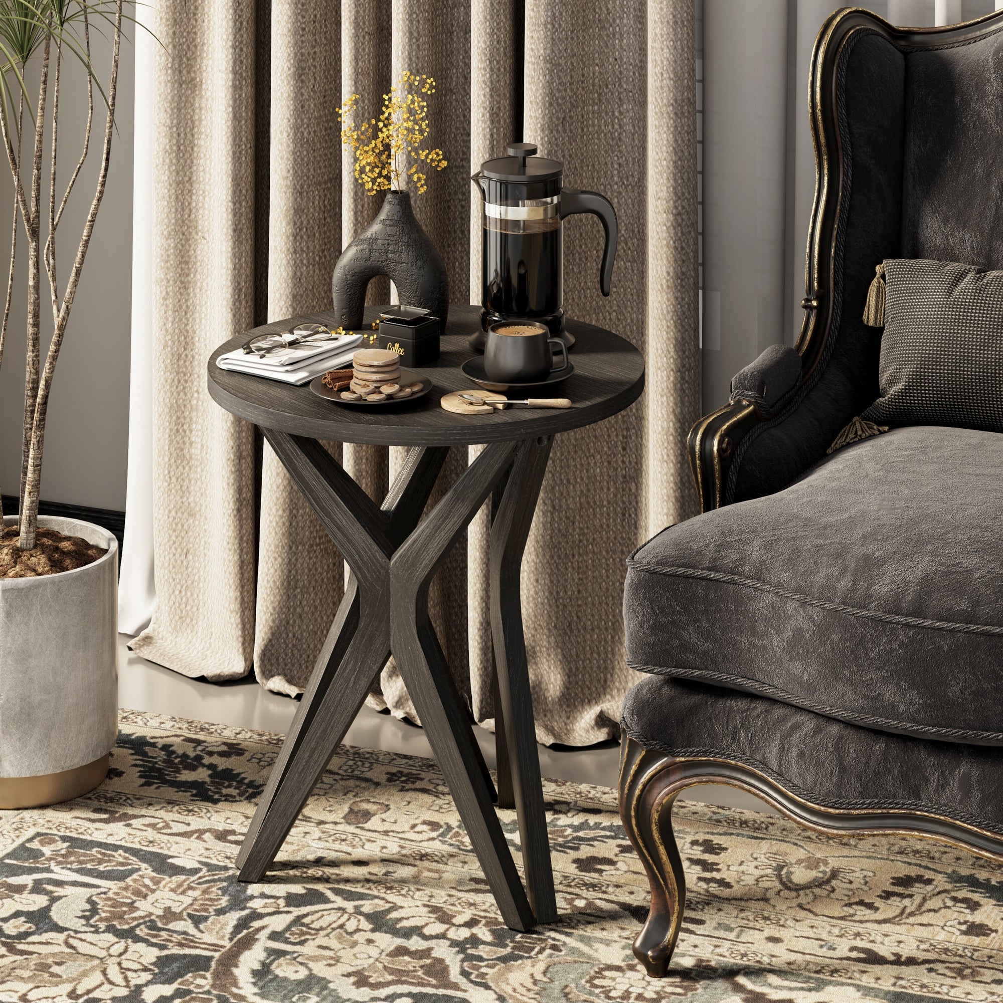 COZAYH Pedestal Farmhouse End Table, Distressed Top with Base for Modern Farmhouse, Boho Decor, Round