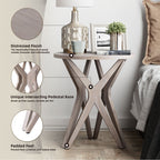 COZAYH Pedestal Farmhouse End Table, Distressed Top with Base for Modern Farmhouse, Boho Decor, Round