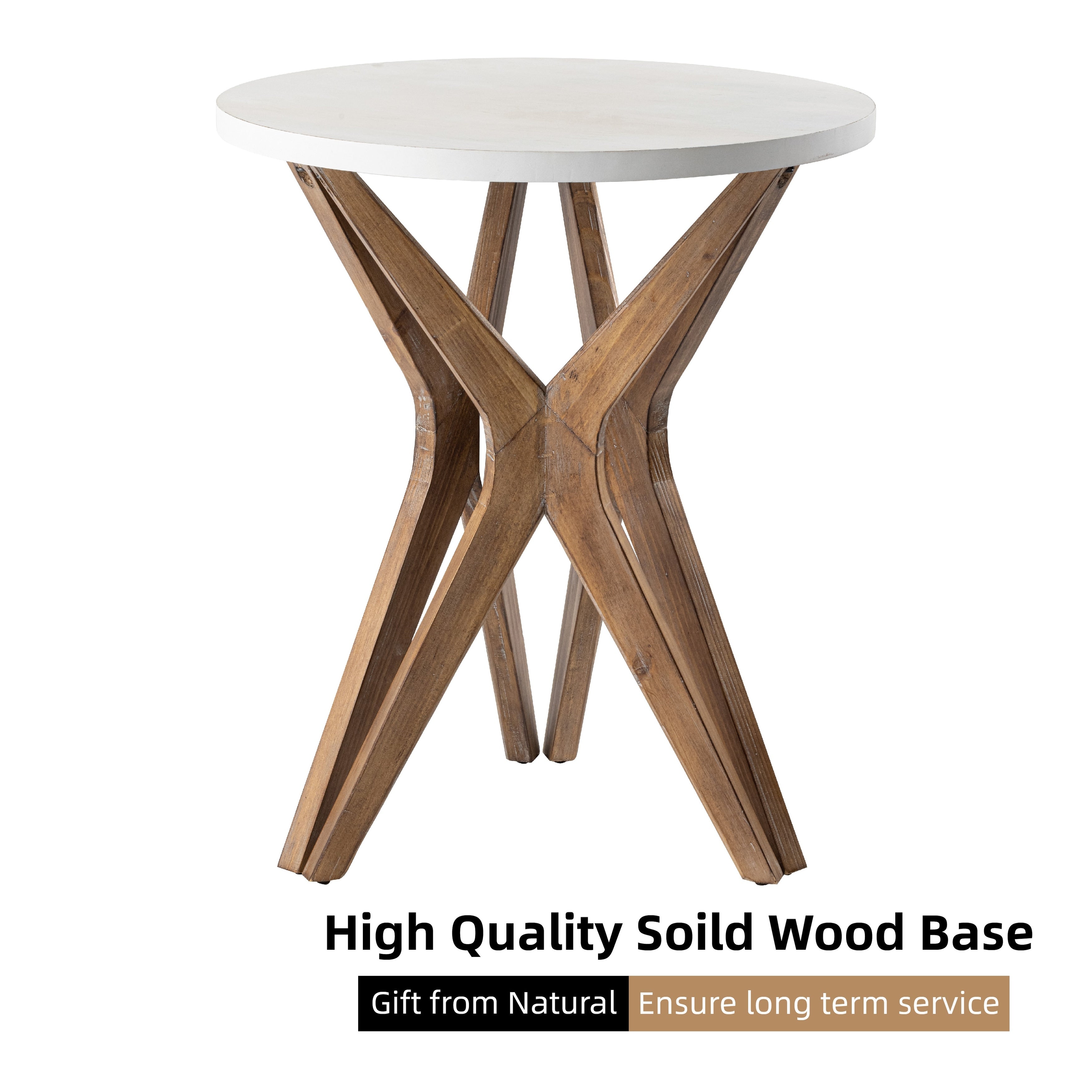 Table d'appoint ronde style campagnard avec piédestal et base vieillie pour une décoration de style campagnard moderne et bohème.