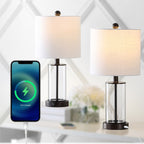 Lampe de table LED contemporaine Cabell 21 en verre, chargement USB, bronze huilé (lot de 2) par JONATHAN Y
