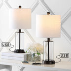 Lampe de table LED contemporaine Cabell 21 en verre, chargement USB, bronze huilé (lot de 2) par JONATHAN Y