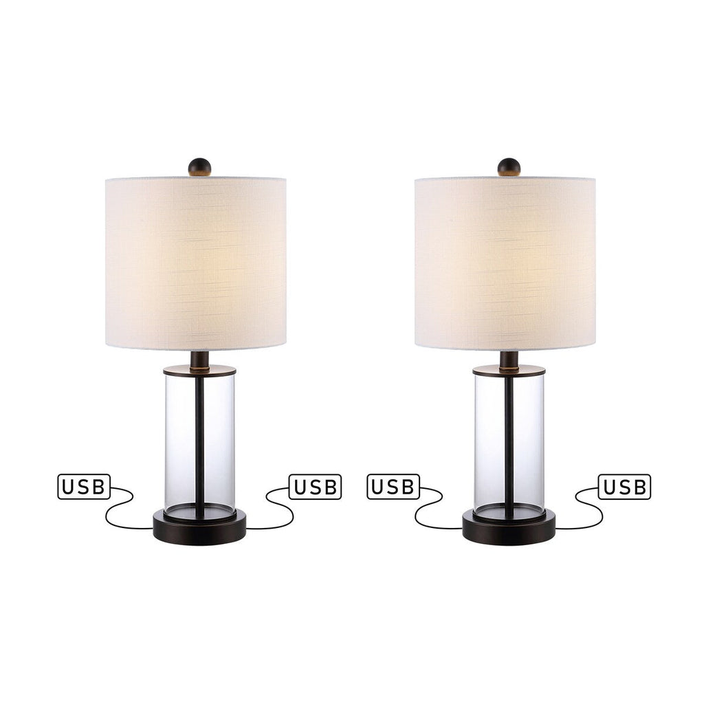 Lampe de table LED contemporaine Cabell 21 en verre, chargement USB, bronze huilé (lot de 2) par JONATHAN Y