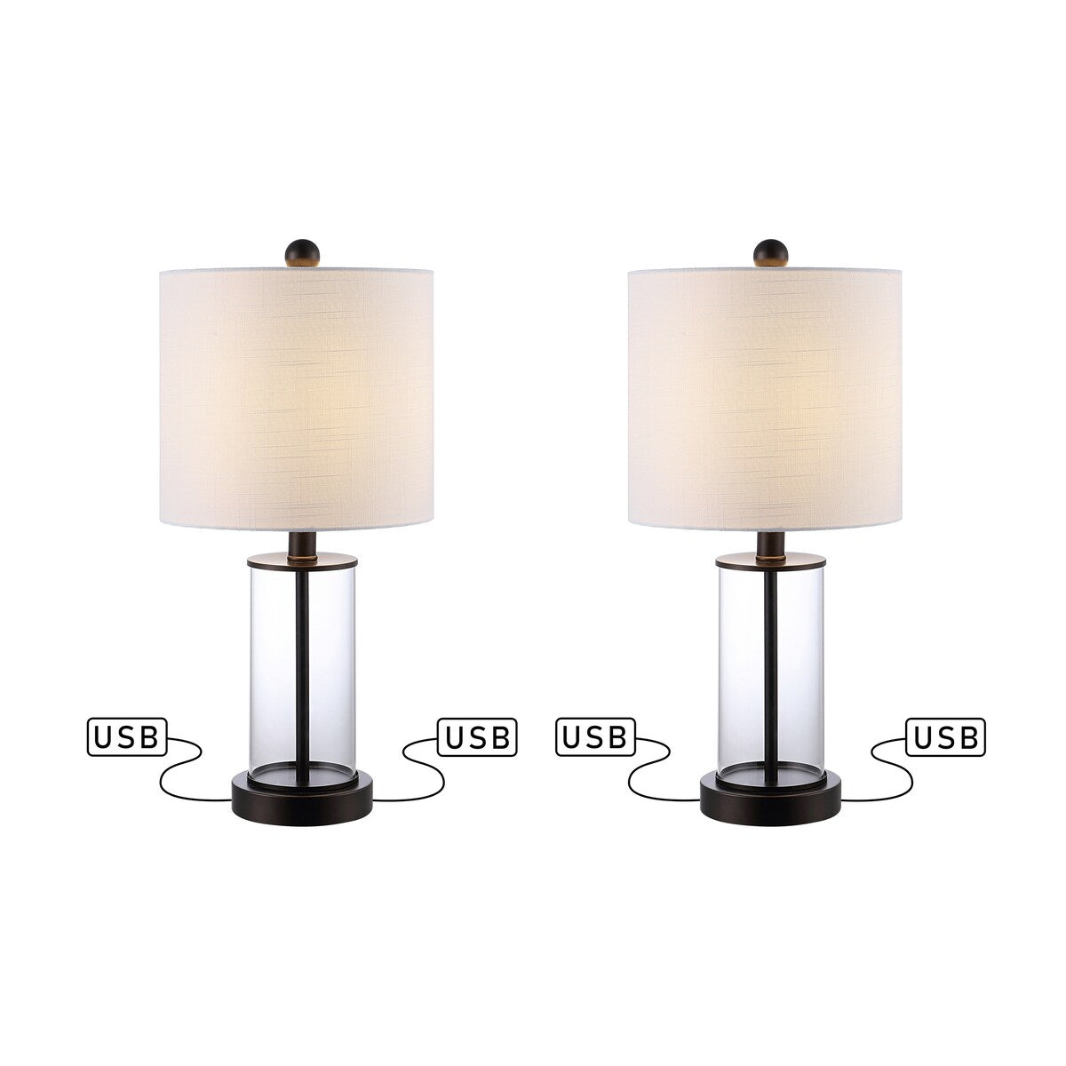 Lampe de table LED contemporaine Cabell 21 en verre, chargement USB, bronze huilé (lot de 2) par JONATHAN Y