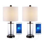 Lampe de table LED contemporaine Cabell 21 en verre, chargement USB, bronze huilé (lot de 2) par JONATHAN Y