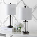 Lampe de table LED contemporaine Cabell 21 en verre, chargement USB, bronze huilé (lot de 2) par JONATHAN Y