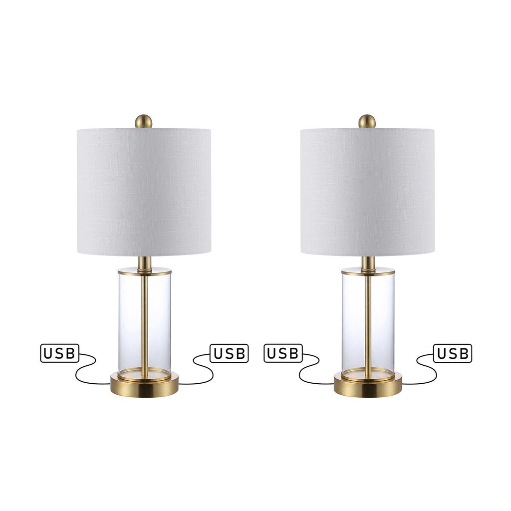 Lampe de table LED contemporaine Cabell 21 en verre, chargement USB, bronze huilé (lot de 2) par JONATHAN Y