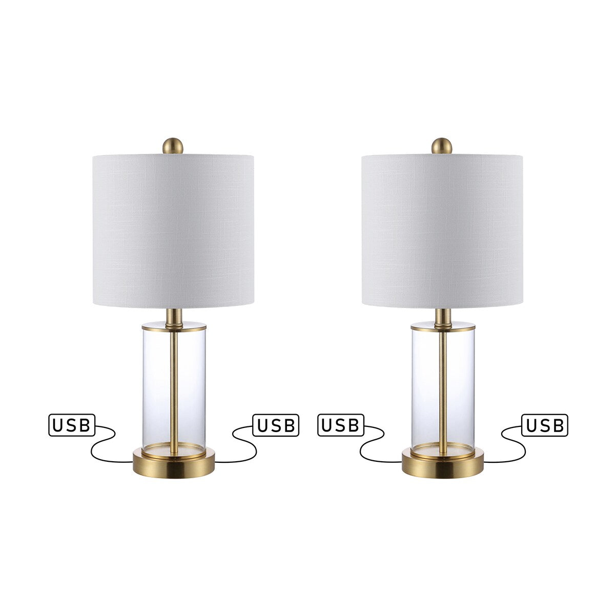Lampe de table LED contemporaine Cabell 21 en verre, chargement USB, bronze huilé (lot de 2) par JONATHAN Y