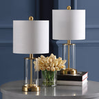 Lampe de table LED contemporaine Cabell 21 en verre, chargement USB, bronze huilé (lot de 2) par JONATHAN Y