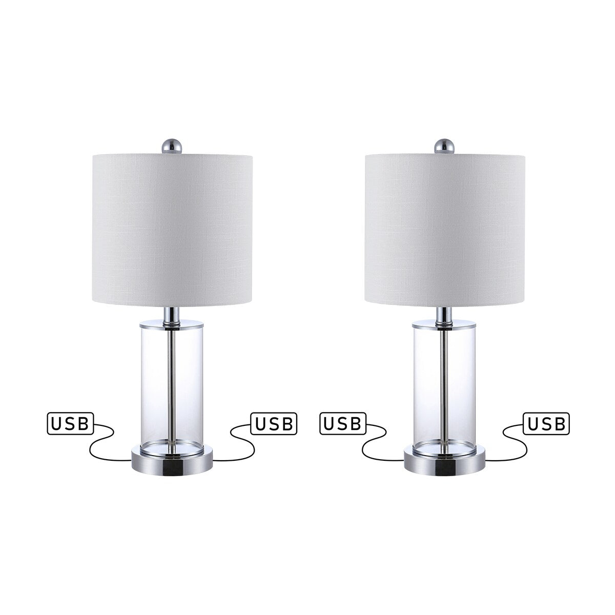 Lampe de table LED contemporaine Cabell 21 en verre, chargement USB, bronze huilé (lot de 2) par JONATHAN Y