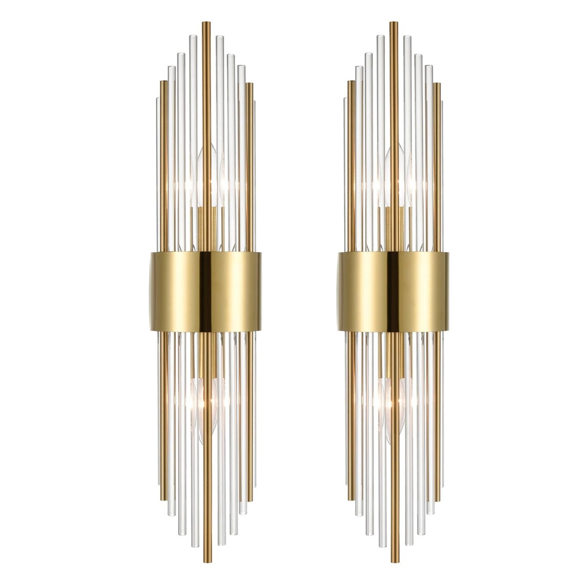 Applique murale moderne en métal Cabrera avec de belles tiges en verre transparent pour salle de bain, lot de 2