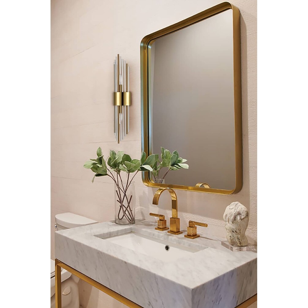 Applique murale moderne en métal Cabrera avec de belles tiges en verre transparent pour salle de bain, lot de 2