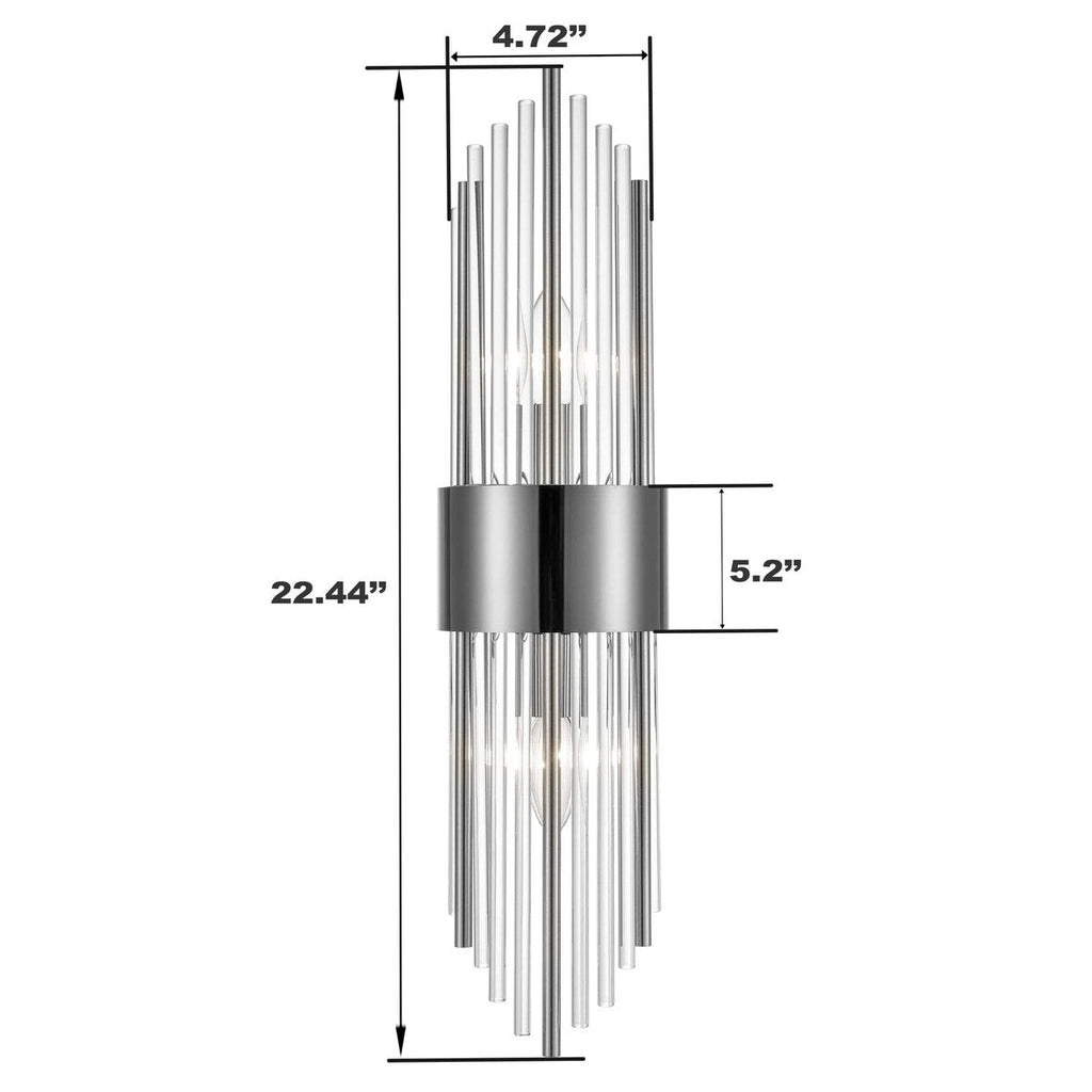 Applique murale moderne en métal Cabrera avec de belles tiges en verre transparent pour salle de bain, lot de 2