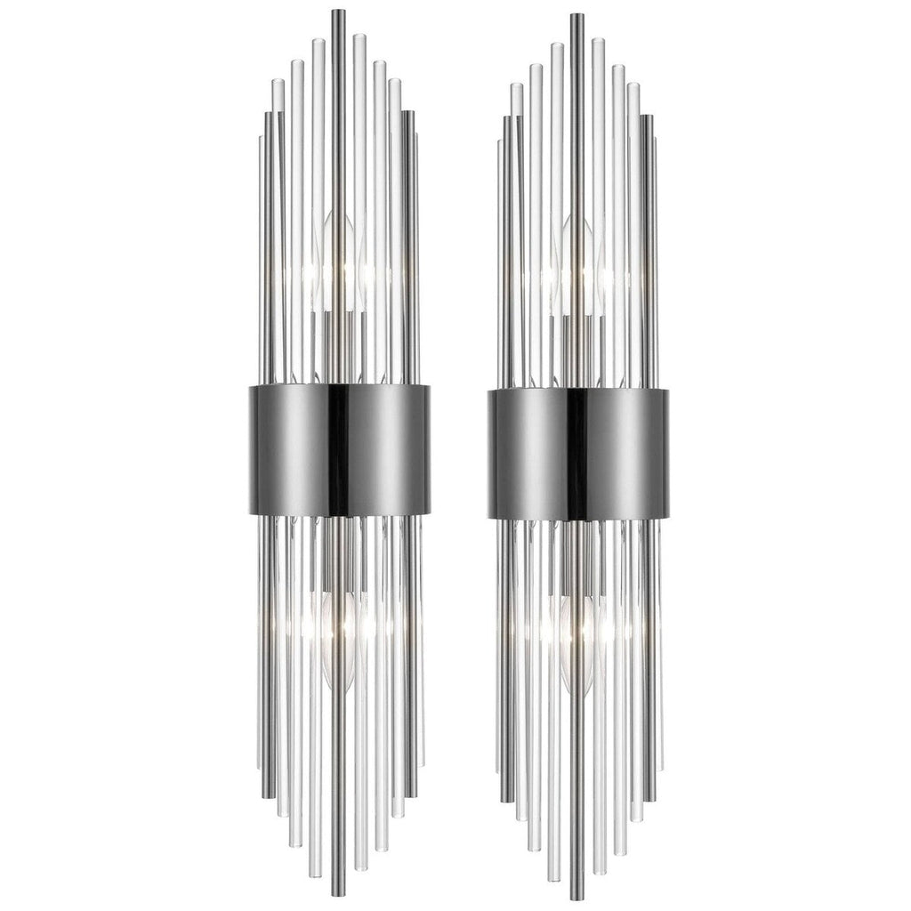 Applique murale moderne en métal Cabrera avec de belles tiges en verre transparent pour salle de bain, lot de 2