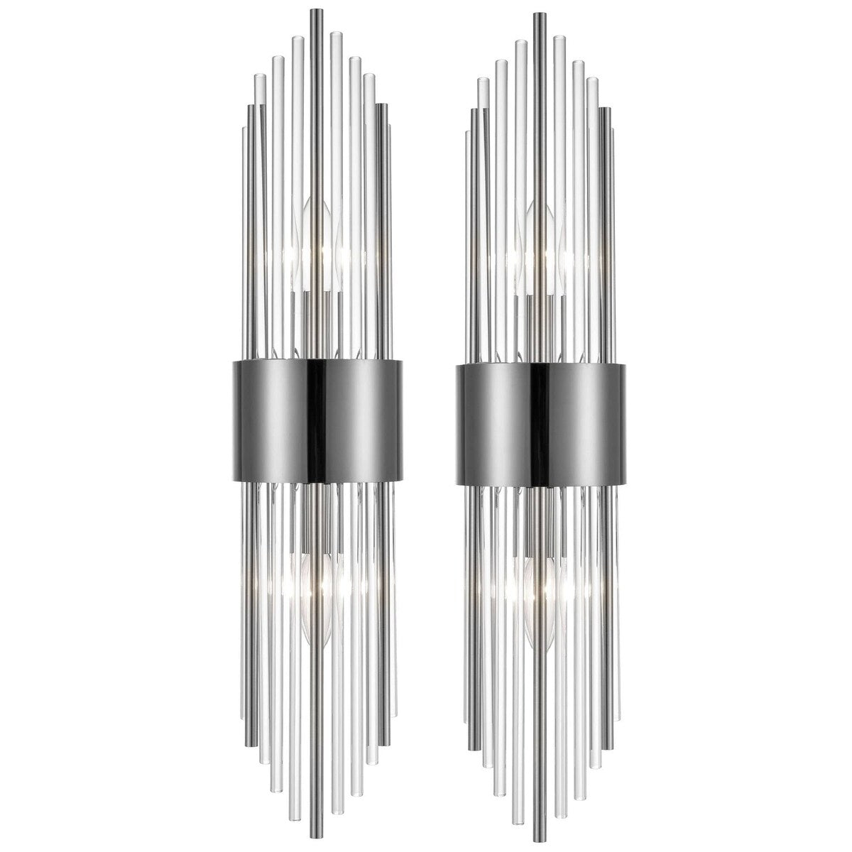 Applique murale moderne en métal Cabrera avec de belles tiges en verre transparent pour salle de bain, lot de 2