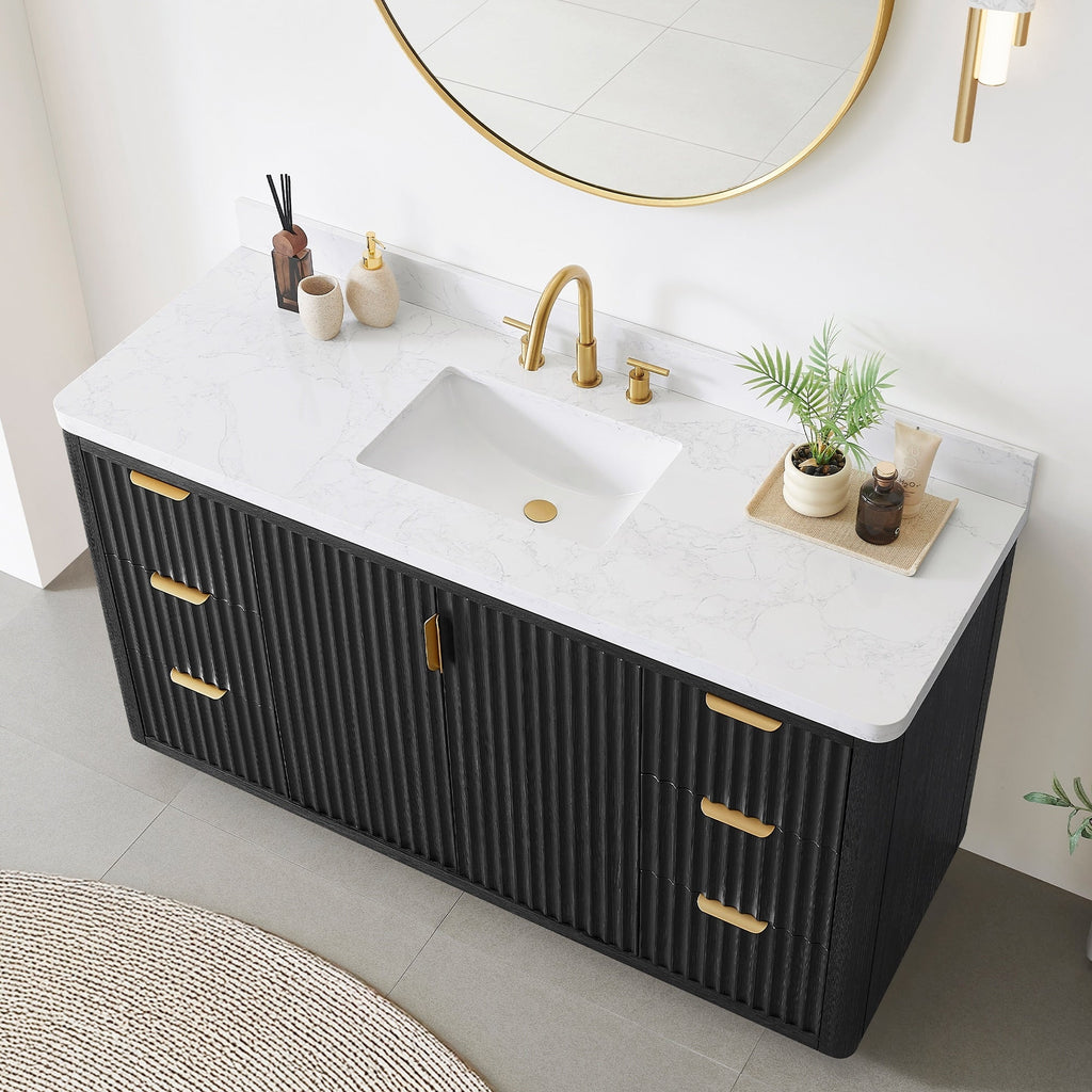 Meuble-lavabo Cadiz avec dessus en pierre composite sans miroir