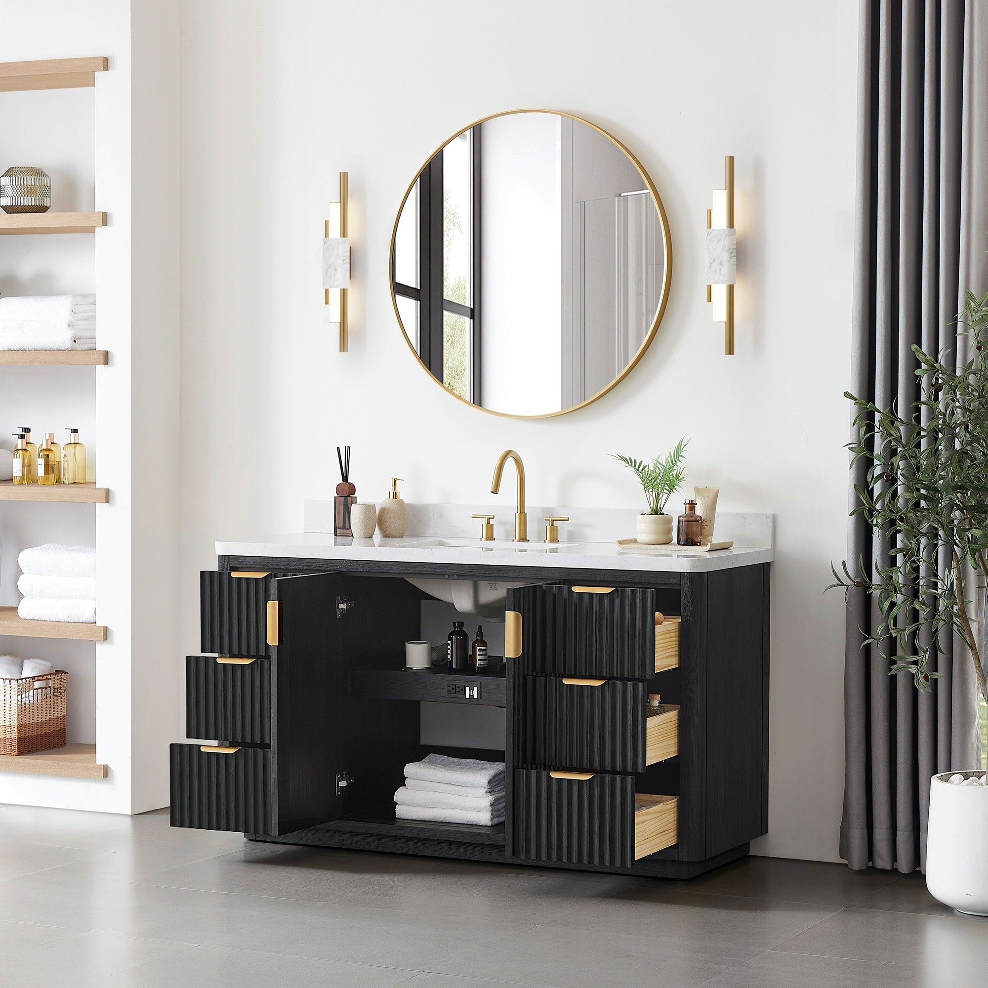 Meuble-lavabo Cadiz avec dessus en pierre composite sans miroir